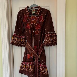 Brown Floral Embroidered Dress